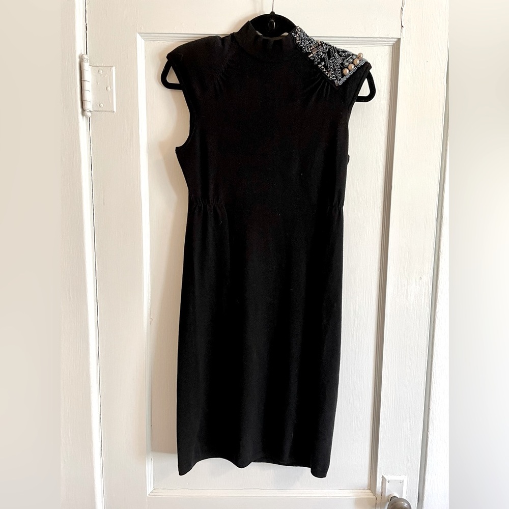 Antonio Melani Parker Sweater Beaded Wool Dress - Black - Size Small